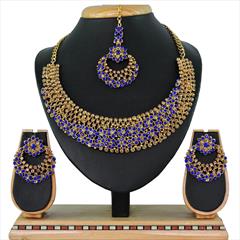 Beige and Brown, Blue color Necklace in Metal Alloy studded with CZ Diamond & Gold Rodium Polish : 1602754