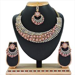 Pink and Majenta, White and Off White color Necklace in Metal Alloy studded with CZ Diamond & Gold Rodium Polish : 1602766