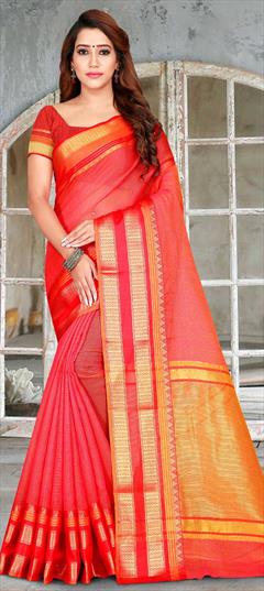 Casual, Traditional Pink and Majenta color Saree in Kota Doria Silk, Silk fabric with Bengali, South Weaving work : 1604375