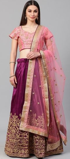 Bridal, Wedding Purple and Violet color Lehenga in Mulberry Silk fabric with A Line Embroidered, Sequence, Thread work : 1604490