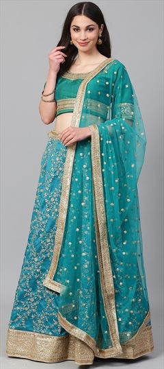 Bridal, Wedding Blue color Lehenga in Art Silk fabric with A Line Embroidered, Sequence, Thread work : 1604492