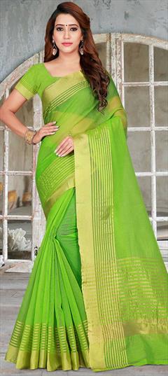 Casual, Traditional Green color Saree in Kota Doria Silk, Silk fabric with Bengali, South Weaving work : 1604511