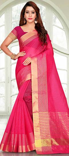 Casual, Traditional Pink and Majenta color Saree in Kota Doria Silk, Silk fabric with Bengali, South Weaving work : 1604520