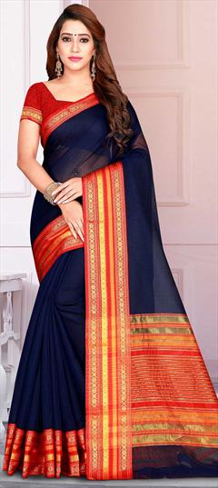Casual, Traditional Blue color Saree in Kota Doria Silk, Silk fabric with Bengali, South Weaving work : 1604532