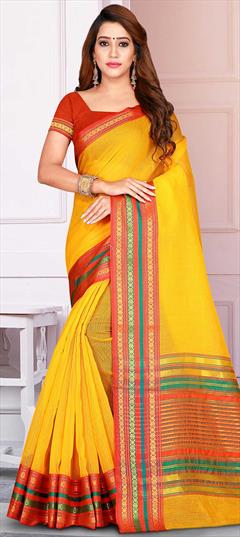 Casual, Traditional Yellow color Saree in Kota Doria Silk, Silk fabric with Bengali, South Weaving work : 1604533