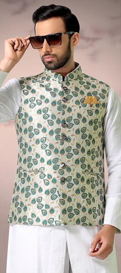 Multicolor color Nehru Jacket in Brocade fabric with Weaving work : 1604887