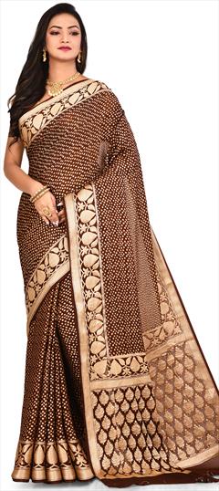 Traditional Beige and Brown color Saree in Banarasi Silk, Silk fabric with South Weaving work : 1608188