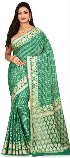 Festive, Traditional, Wedding Green color Saree in Banarasi Silk, Silk fabric with South Weaving work : 1608189