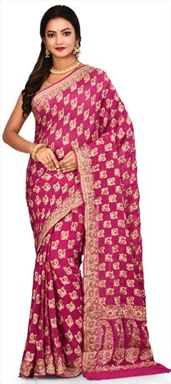Festive, Traditional, Wedding Pink and Majenta color Saree in Banarasi Silk, Silk fabric with South Weaving work : 1608191