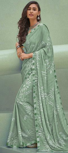 Casual Green color Saree in Georgette fabric with South Printed work : 1608272