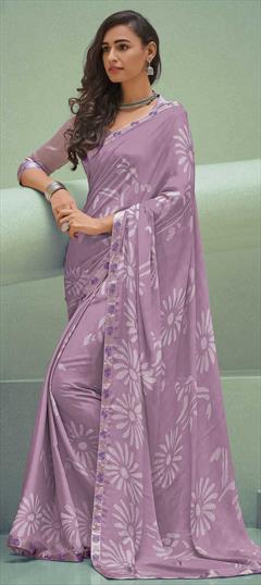 Casual Purple and Violet color Saree in Georgette fabric with South Printed work : 1608275
