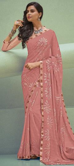 Casual Pink and Majenta color Saree in Georgette fabric with South Printed work : 1608276