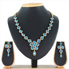 Blue, White and Off White color Necklace in Metal Alloy studded with CZ Diamond & Gold Rodium Polish : 1608585