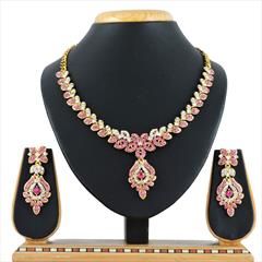 Pink and Majenta, White and Off White color Necklace in Metal Alloy studded with CZ Diamond & Gold Rodium Polish : 1609630