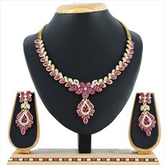 Pink and Majenta, White and Off White color Necklace in Metal Alloy studded with CZ Diamond & Gold Rodium Polish : 1609632