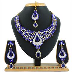 Blue color Necklace in Metal Alloy studded with CZ Diamond & Gold Rodium Polish : 1609759