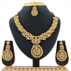 Gold color Necklace in Metal Alloy studded with CZ Diamond & Gold Rodium Polish : 1610001