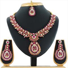 Pink and Majenta color Necklace in Metal Alloy studded with CZ Diamond & Gold Rodium Polish : 1610009