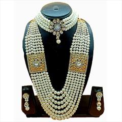 White and Off White color Necklace in Metal Alloy studded with Austrian diamond, Kundan & Gold Rodium Polish : 1610343