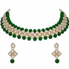 Green, White and Off White color Necklace in Metal Alloy studded with Austrian diamond, Kundan & Gold Rodium Polish : 1610356