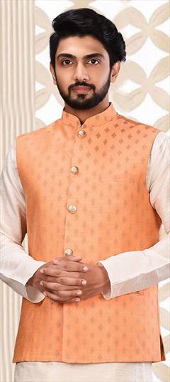 Pink and Majenta color Nehru Jacket in Jacquard fabric with Thread, Zari work : 1610684