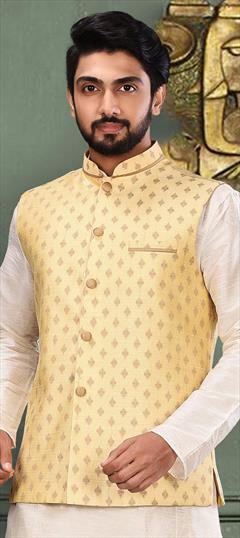 Yellow color Nehru Jacket in Jacquard fabric with Thread, Zari work : 1610687