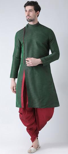 Green color Dhoti Kurta in Dupion Silk fabric with Thread work : 1610876