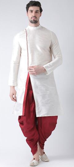 White and Off White color Dhoti Kurta in Dupion Silk fabric with Thread work : 1610877