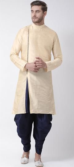 Beige and Brown color Dhoti Kurta in Dupion Silk fabric with Thread work : 1610878