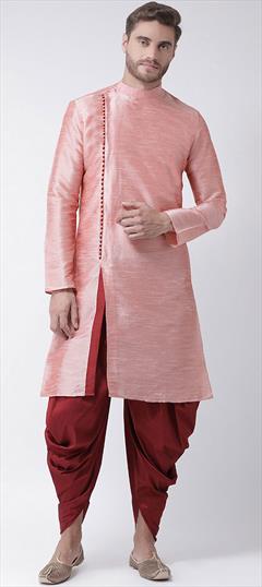 Pink and Majenta color Dhoti Kurta in Dupion Silk fabric with Thread work : 1610880