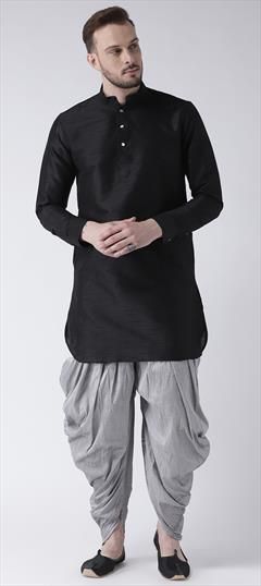 Black and Grey color Dhoti Kurta in Dupion Silk fabric with Thread work : 1611848