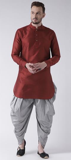 Red and Maroon color Dhoti Kurta in Dupion Silk fabric with Thread work : 1611853