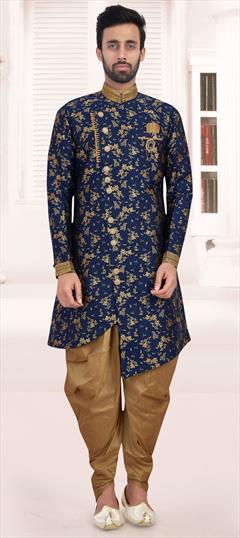 Blue color IndoWestern Dress in Jacquard fabric with Broches work : 1612122