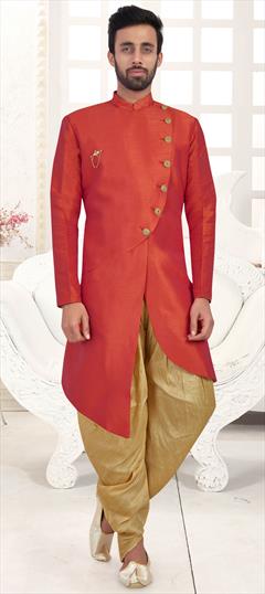 Red and Maroon color IndoWestern Dress in Art Silk fabric with Broches work : 1612127
