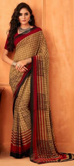 Casual, Party Wear Beige and Brown color Saree in Georgette fabric with Classic Printed work : 1612469