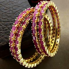 Pink and Majenta color Bangles in Copper studded with CZ Diamond & Gold Rodium Polish : 1613283