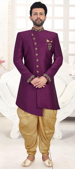 Purple and Violet color IndoWestern Dress in Art Silk fabric with Broches, Embroidered, Sequence work : 1613383
