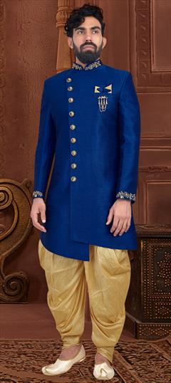 Blue color IndoWestern Dress in Art Silk fabric with Broches, Embroidered, Sequence work : 1613387