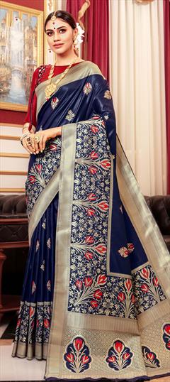Traditional Blue color Saree in Art Silk, Silk fabric with South Weaving work : 1613544