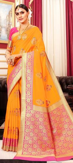 Traditional Yellow color Saree in Art Silk, Silk fabric with South Weaving work : 1613545