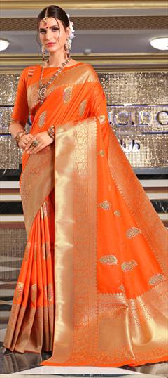 Traditional Orange color Saree in Art Silk, Silk fabric with South Weaving work : 1613549