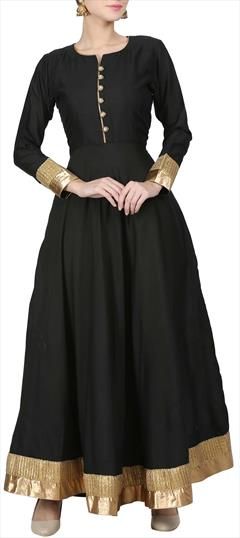 Festive, Party Wear, Reception Black and Grey color Tunic with Bottom in Taffeta Silk fabric with Lace work : 1613555