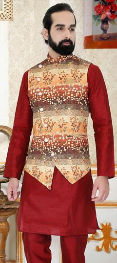 Multicolor color Nehru Jacket in Art Silk fabric with Printed work : 1613719