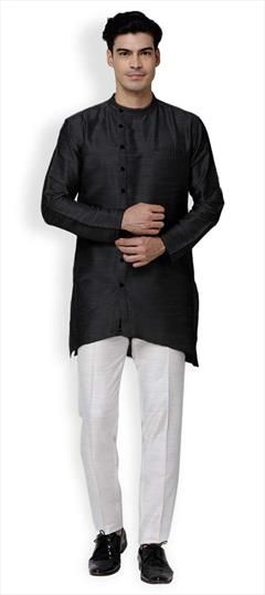 Black and Grey color Kurta in Dupion Silk fabric with Thread work : 1614508