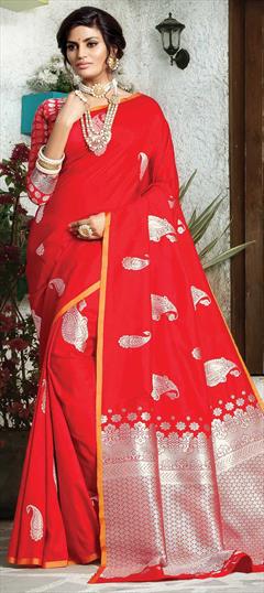 Traditional Red and Maroon color Saree in Art Silk, Silk fabric with South Zari work : 1614818