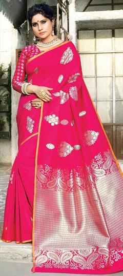 Traditional Pink and Majenta color Saree in Art Silk, Silk fabric with South Zari work : 1614819