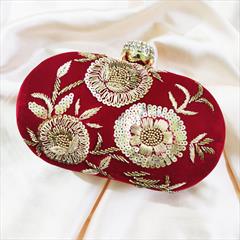 Red and Maroon color Clutches in Synthetic fabric with Bugle Beads, Cut Dana, Zardozi work : 1615739