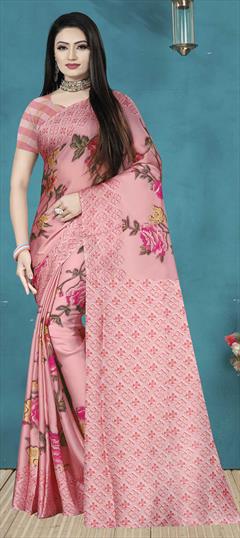 Traditional Pink and Majenta color Saree in Satin Silk, Silk fabric with South Digital Print, Floral work : 1616142
