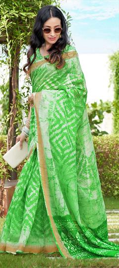 Casual, Traditional Green color Saree in Cotton fabric with Bengali Printed work : 1617836