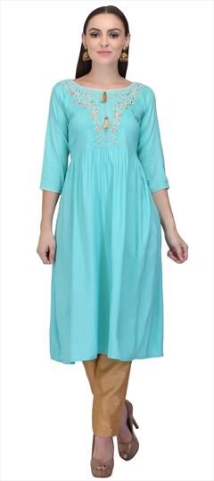 Designer Blue color Tunic with Bottom in Rayon fabric with Embroidered, Thread work : 1617947